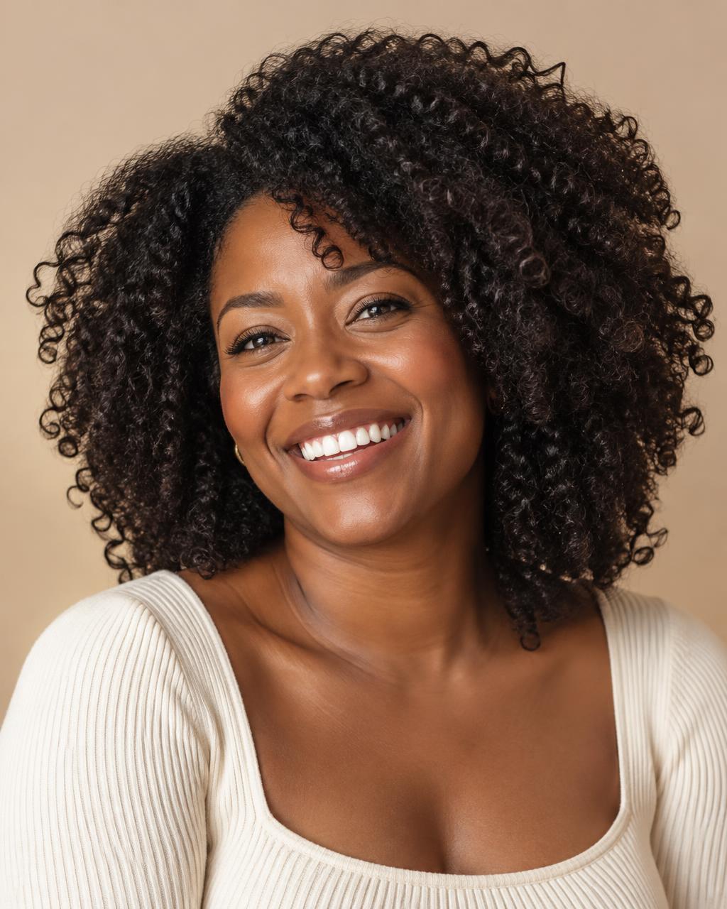 Woman with defined natural curls