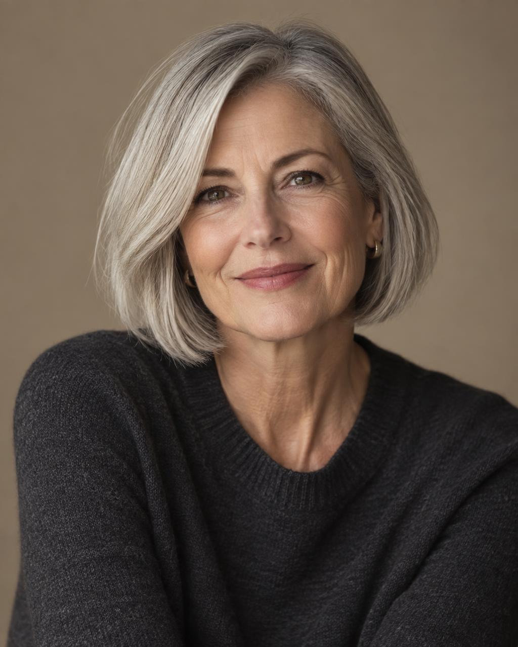 Woman with a shaped silver bob